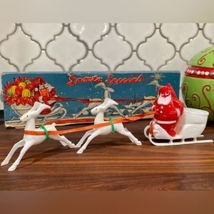 Vintage Santa Sleigh and Reindeer 14.5" Long